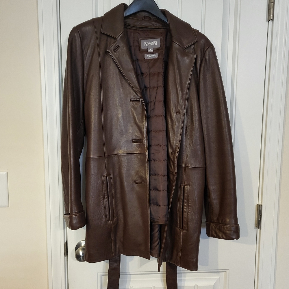 Wilson's chocolate leather coat